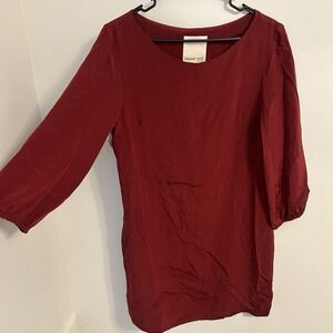 Amour Vert Medium Red 100% Silk Shift Dress Women's‎ 3/4 Sleeve Made in USA
